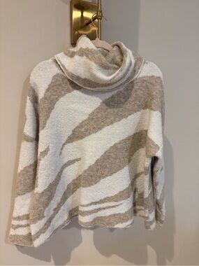 Dreamers Cream and Beige Striped Cowl Neck Sweater